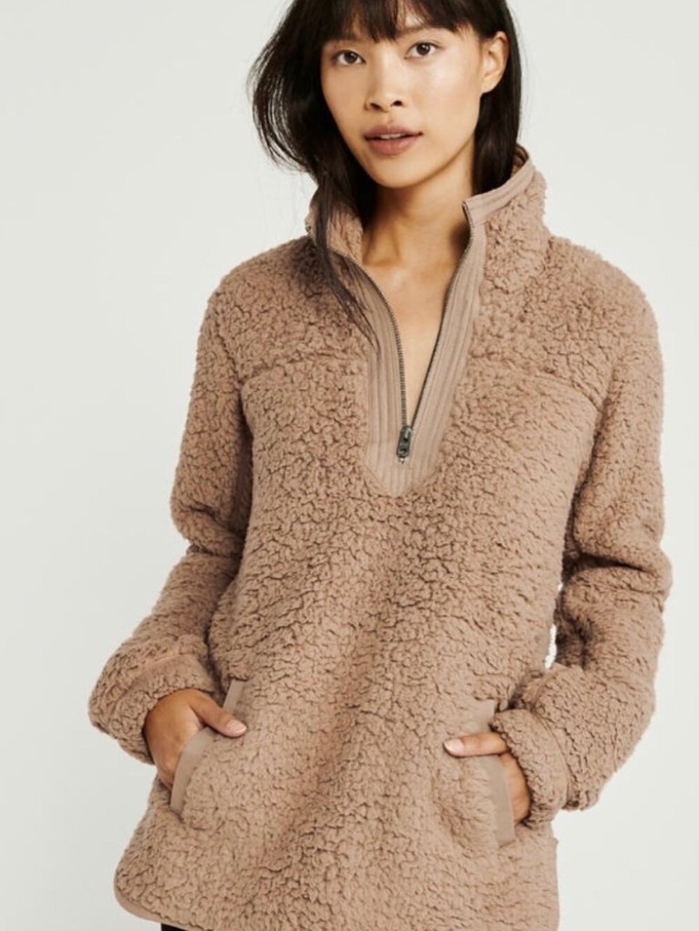 Abercrombie & Fitch Taupe Sherpa Pullover Jacket